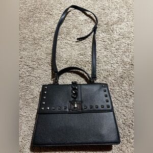 Badgley Mischka black vegan leather studded chain crossbody bag
